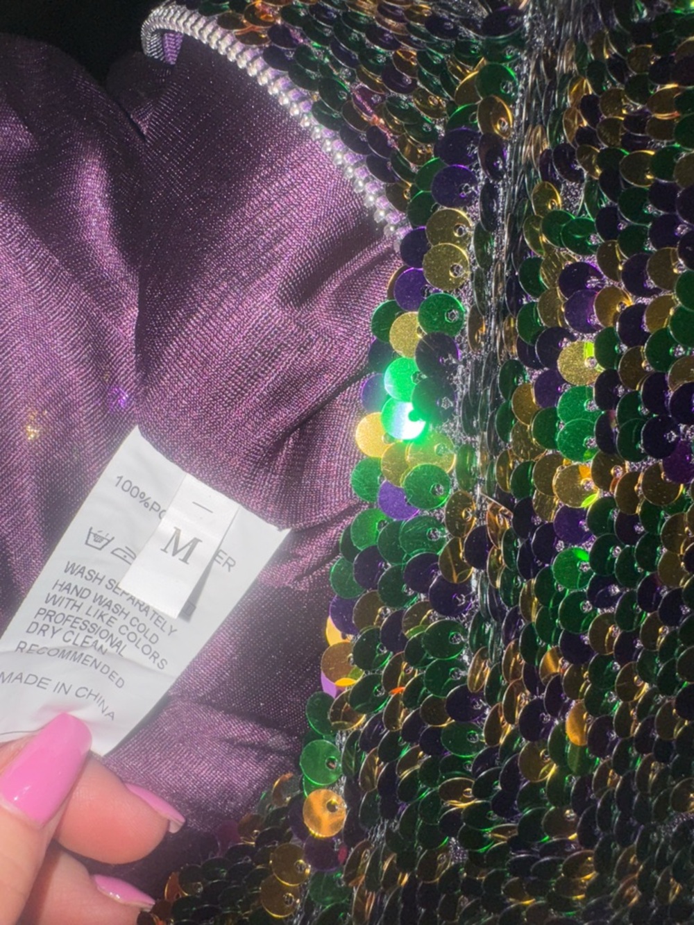 Purple, Green, and Gold Sequin Bomber Jacket - Picture 7 of 7